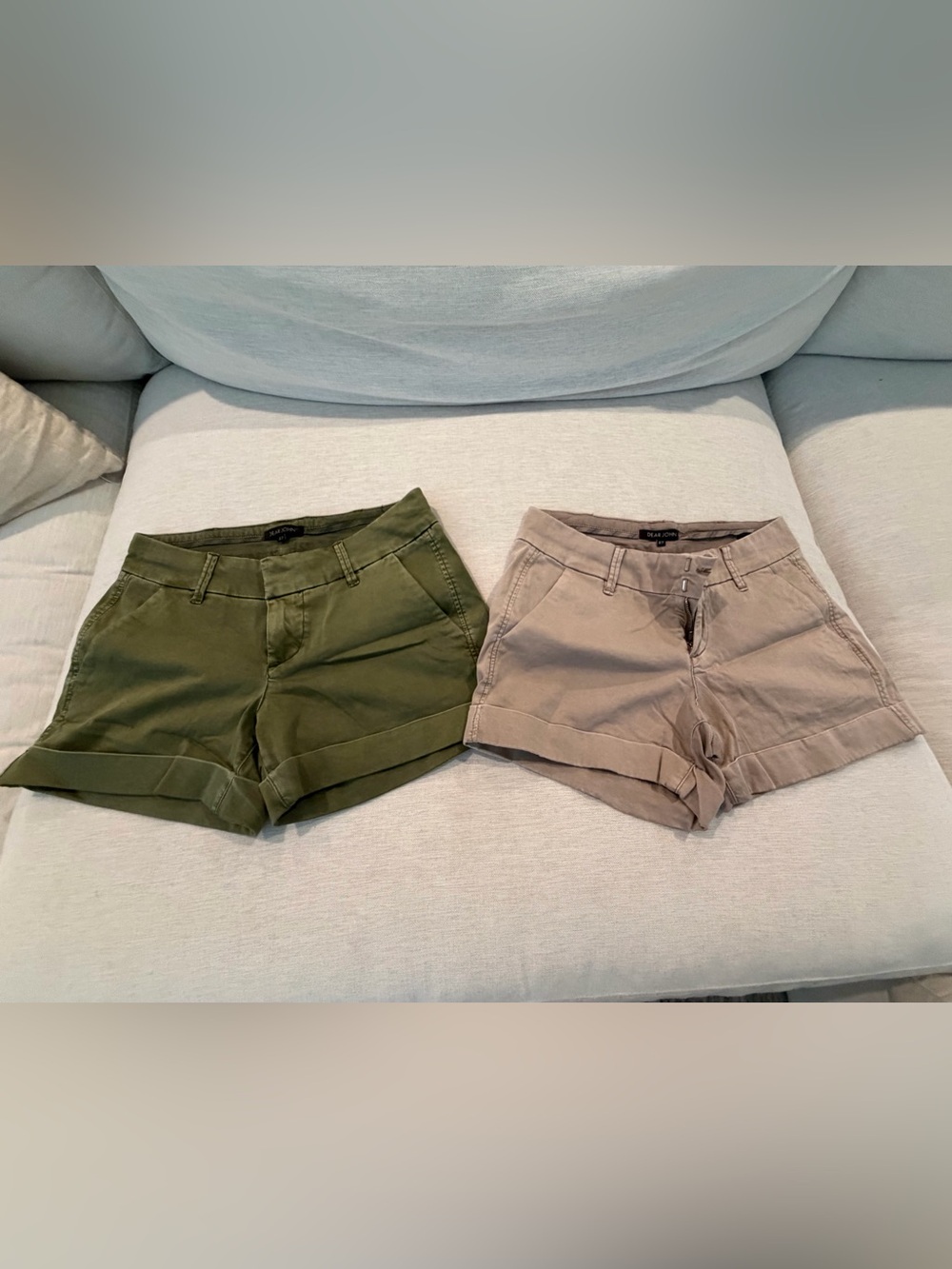 Dear John Olive Green and Khaki Roll-Cuff Cotton Shorts Duo